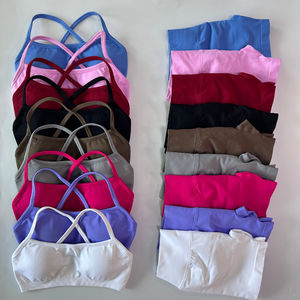 2-teiliges Set Damenkleidung Einfarbig Atmungsaktiv Nahtlos Geraffte Yoga-Shorts Rückenfreier Sport-BH Fitness Workout Top Gym-Outfit - Product Image 2