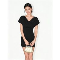 Robe Courte Décontractée Vintage pour Femme, Col Asymétrique, Col Mandarin, Taille Empire, Épaules Dénudées, Dos Nu, Laçage Avant