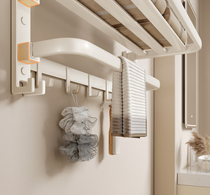 Modern Aluminum Wall-Mounted Holeless Toilet Towel Rack with Durable <b>Storage</b> Hooks for <b>Bath</b> Towels - Product Image 4