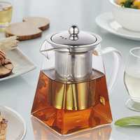 Théière en verre carré en borosilicate avec infuseur en acier inoxydable pour le café et le thé, 350 ml, 550 ml, 750 ml, 950 ml, pour thé en feuilles