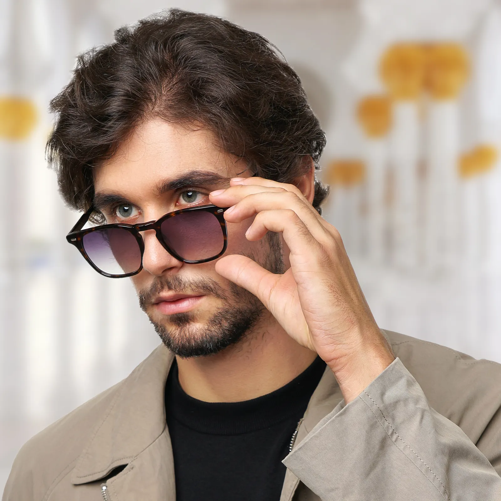 Benyi Latest best-selling classic retro acetate sun glasses premium UV400 Grey brown sunglasses for men