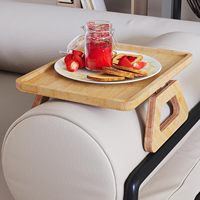 Plateau de bras de canapé plateau de canapé pliant en bambou naturel plat pour boissons téléphone télécommande plateaux d'accoudoir à clipser pour bureau pour les fêtes