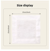 Serviettes de cocktail carrées en lin blanc faites à la main 15x15 cm avec ourlet festonné, OEM&ODM, pour la maison et l'avion, vente en gros