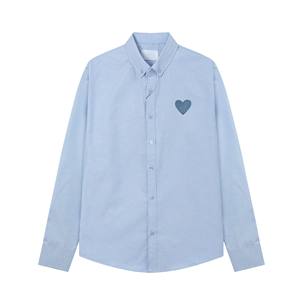 Chemise habillée de luxe pour <span class=keywords><strong>homme</strong></span> en coton à manches longues, style polo, avec motif cœur brodé, respirante, style parisien populaire, collection printemps - Product Image 1