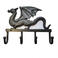 Ensemble de crochets muraux en fonte Dragon Gothique (4 pièces) - Supports robustes pour décoration d'entrée et de bar sur le thème de la fantaisie ou des festivals