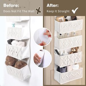 Organisateur suspendu au-dessus de la porte, 4 poches, style macramé bohème, pour salle de bain, chambre, placard - Product Image 3