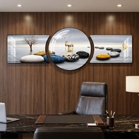 Peinture murale décorative de style moderne à trois parties pour salon, avec cadre en métal noir, art mural suspendu