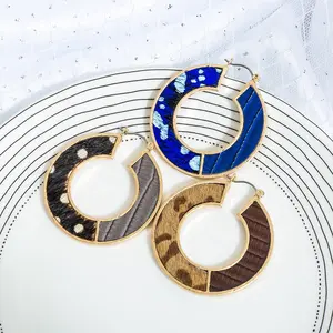 Fashion round circles colorful real calf hair leather hoop earrings for women jewelry