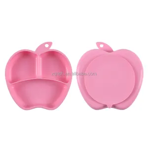 Silicone Apple Shape Baby Plate food container with Apple Shape food tool amazon selling good silicone baby feeding set