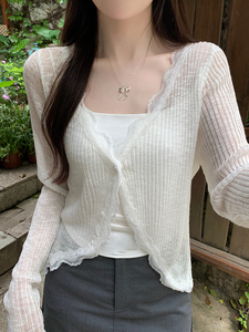 Maglione Cardigan lavorato a coste con un bottone in <span class=keywords><strong>pizzo</strong></span> - Product Image 3