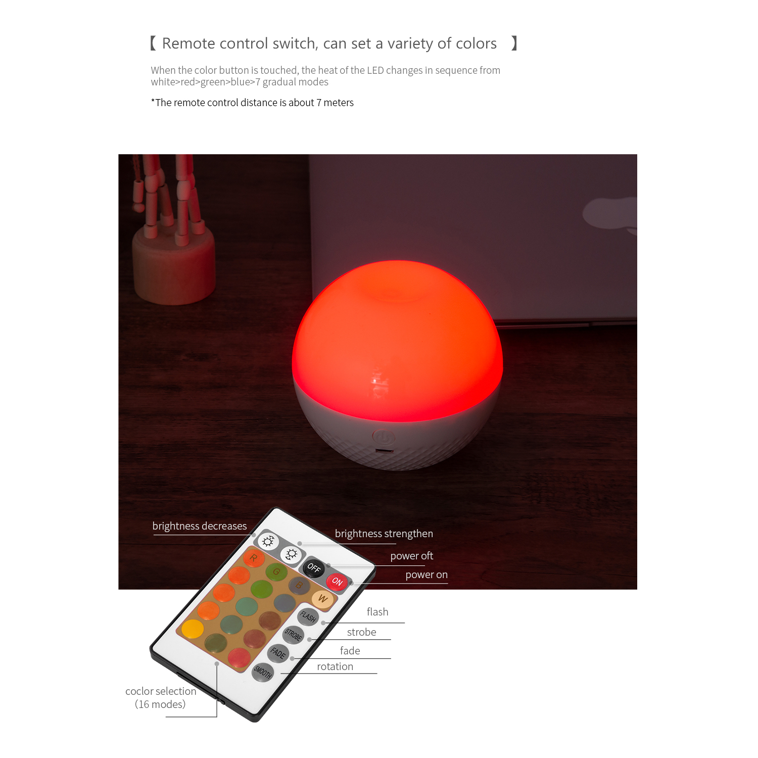 USB Rechargeable Sensor Night Light 16 Colors Remote Control RGB Bedside Lamp Home Decoration