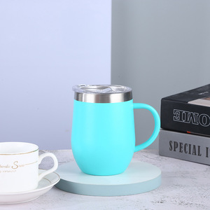 12 oz Stainless Steel <strong>Wine</strong> <strong>Tumbler</strong> with Handle Coffee Cup with Lid - Product Image 3