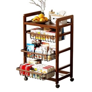 Vintage-style floor-<b>standing</b> storage rack for living room, portable snack cart, multi-tiered <b>vegetable</b> rack for kitchen. - Product Image 5