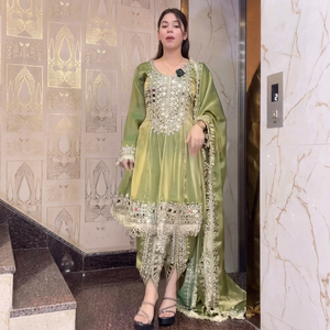 Conjunto de traje Dhoti de seda bordado con espejos para mujer, atuendo tradicional indio pakistaní, vestido para bodas y fiestas - Product Image 1