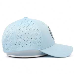 Casquettes de baseball personnalisées 6 panneaux 100% polyester Patch tissé structuré de haute qualité trou percé de découpe laser résistant à l'eau - Product Image 5