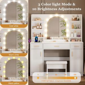 Mesa de Maquillaje de Madera Aglomerada Blanca Directa de Fábrica con Espejo y <span class=keywords><strong>Cajones</strong></span>, 11 Luces LED y Enchufe de Corriente - Product Image 2