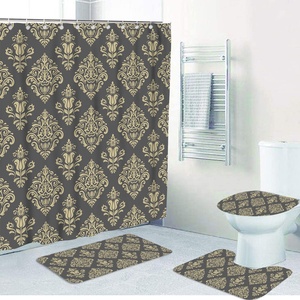 Commercio all'ingrosso su ordinazione disegni di lusso di stampa impermeabile europeo bagno tende da doccia tappetino da bagno 3 pezzi anti slip vendita calda più poco costoso - Product Image 4