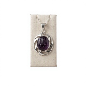 Collier pendentif ovale en améthyste Art Palace, plaqué argent, design classique, bijoux unisexe, cadeau pour un usage quotidien - Product Image 1