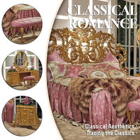 Équipements de luxe couleur rose villa maison meubles de chambre lit de luxe lit King Size sculpture sur bois