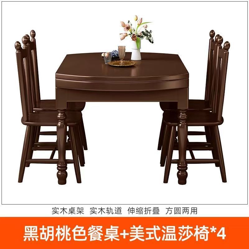 Table à manger rose noyer avec chaises Windsor américaines *4