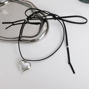 High End personalizado elegante coração pingente colar cordão ajustável aço inoxidável colar collier en acier inoxydable