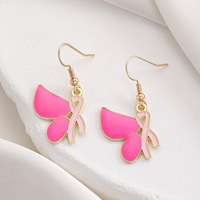 Boucles d'oreilles tendance en alliage de zinc avec ruban rose-rouge, thème Journée Mondiale du Cancer du Sein, cadeau événementiel