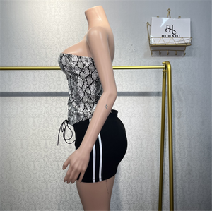 Tubo Patrón de serpiente Conjunto de 2 piezas Trajes de mujer Sexy PU Cuero Vendaje Corsé Top + Mini falda Traje - Product Image 2