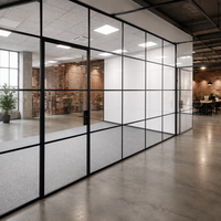 Cloison en verre encadrée moderne Rolansini, performance acoustique, cadre en aluminium, verre trempé, séparateur de pièce pour la maison ou le bureau
