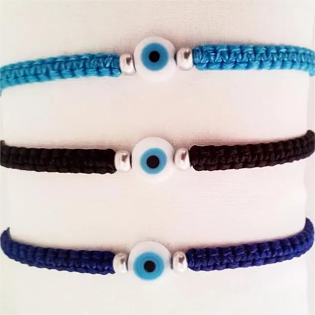 Devil's Eye waxed cord bracelet kids women men teens Greek Mati simple Devil's Eyewristband