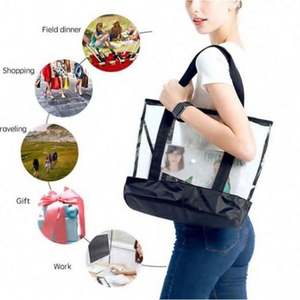 Bolsa de Mano de PVC de Gran Capacidad con Estampado de Letras, Cierre de Cremallera Impermeable y Bolsillo Interior - Para Viajes a la Playa y Uso Diario - Product Image 4