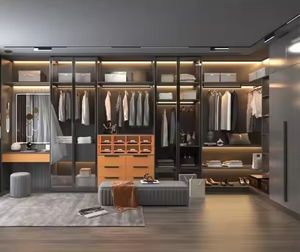 Vestidor Personalizado, Armario de Dormitorio, Combinación de Armario de Almacenamiento, Armario Abierto de Piso a Techo, Madera Maciza con LED, Madera Contrachapada, MDF - Product Image 1