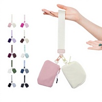 Dompet Mini Wanita dengan Kantong Ganda Lepas Pasang, Tali Pergelangan Tangan dari Nilon, Resleting, Tempat Koin, Gantungan Kunci, dan Tempat Kartu