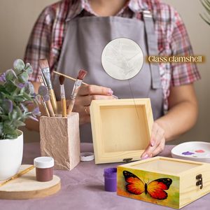 Boîte à bijoux artisanale en bois de pin avec couvercle à charnières, non peinte, pour rangement d'outils et jouets, style art populaire européen, polie, thème Amour - Product Image 5