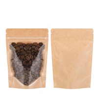 Sachet Doypack en Papier Kraft Yin Yang à Fond Plat, Une Face Transparente, Avec Fermeture Éclair pour Grains de Café, Fruits Secs, Thé et Aliments