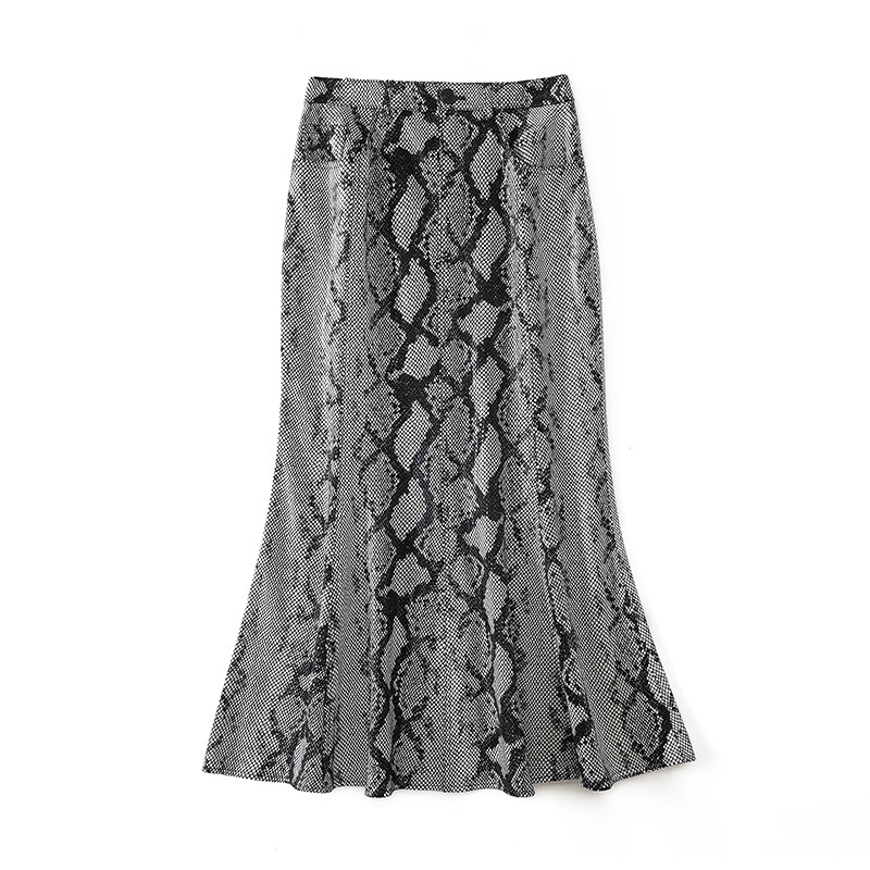 5310 Real Leather Skirt with High Waist and Snake Pattern Print European and American Wrapped Buttocks and Fishtail Skirt