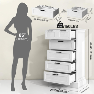 White Dresser with <b>6</b> <b>Drawers</b>, Vertical Tall for Bedroom, Chest of <b>Drawers</b> Nursery - Product Image 6