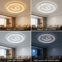 Plafonnier LED à économie d'énergie avec télécommande, 3 couleurs changeantes, texture cristalline, luminaire de plafond circulaire durable
