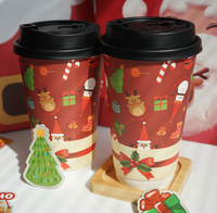 Gobelets en papier à double paroi de 16 oz personnalisés pour Noël, de qualité alimentaire, avec couvercles, écologiques, pour café chaud, whisky, vin, boissons gazeuses