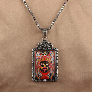 <b>Titanium</b> Steel Painted Zakiram Thangka Pendant With <b>Chain</b> Face Design Idol Style Fashion Necklace For Men Women 216037 - Product Image 1