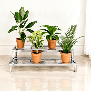 Support à fleurs en acier inoxydable, design moderne minimaliste, chromé, support de présentation de plantes d'intérieur pour usage domestique - Product Image 6