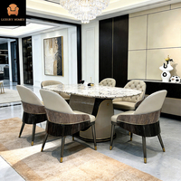Ensemble de table et de chaises de salle à manger en marbre naturel de luxe, design italien moderne haut de gamme, 7 pièces