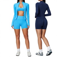 Ensemble de vêtements de sport 3 pièces en spandex/nylon, séchage rapide, respirant, short de yoga taille haute tendance pour les sports de plein air et la remise en forme