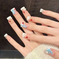 Faux Ongles Réutilisables en Acrylique Faits Main en Gros, Forme Canard Français 3D, Motifs Fleur Tropicale et Papillon Ombré