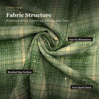 Tissu à carreaux en flanelle brossée, teint en fil, avec strass thermocollants, doux pour la peau, chaud et confortable, idéal pour le streetwear