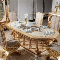 Ensemble de table à manger design en bois doré sculpté ensemble complet de meubles de salle à manger royale de luxe