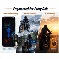 Sistem Pemantau Tekanan Ban untuk Sepeda Motor BLE TPMS dengan 2 Sensor Internal IP67 Daya Tahan Baterai 4-6 Tahun Suhu Real-Time