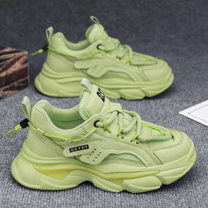 Vente en gros usine : Baskets épaisses pour hommes - Chaussures décontractées vert clair à empeigne en maille pour la marche - Product Image 2