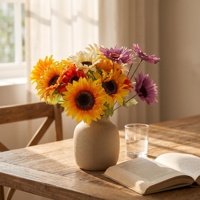 Bouquet de tournesols en soie réaliste, arrangement de fleurs artificielles, décoration d'automne, centre de table pour Thanksgiving, Pâques, fête des mères