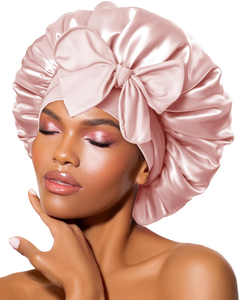Gorros de Dormir de Lujo para Mujer, Personalizados con Logotipo, de Satén de Seda, con Banda Rizada de Doble Capa, Ajustables, para Cabello Natural - Product Image 1