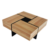 Table basse au design unique avec 4 compartiments de rangement cachés et table centrale coulissante extensible avec finition UV brillante